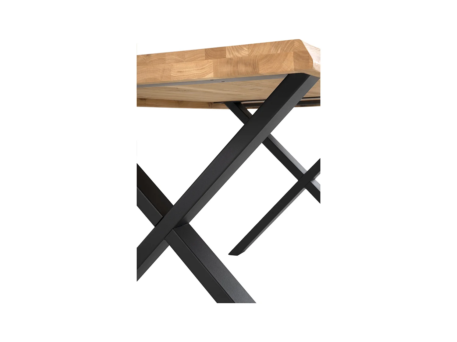 Table à manger industriel chêne massif clair et pieds X métal noir Antika-Largeur 140 cm