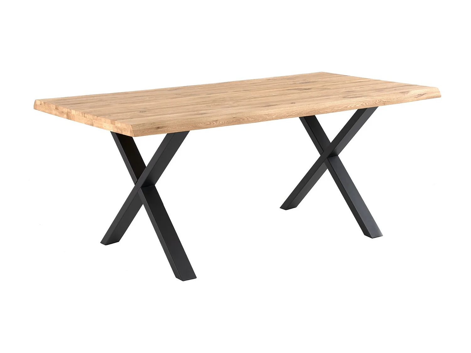 Table à manger industriel chêne massif clair et pieds X métal noir Antika-Largeur 140 cm