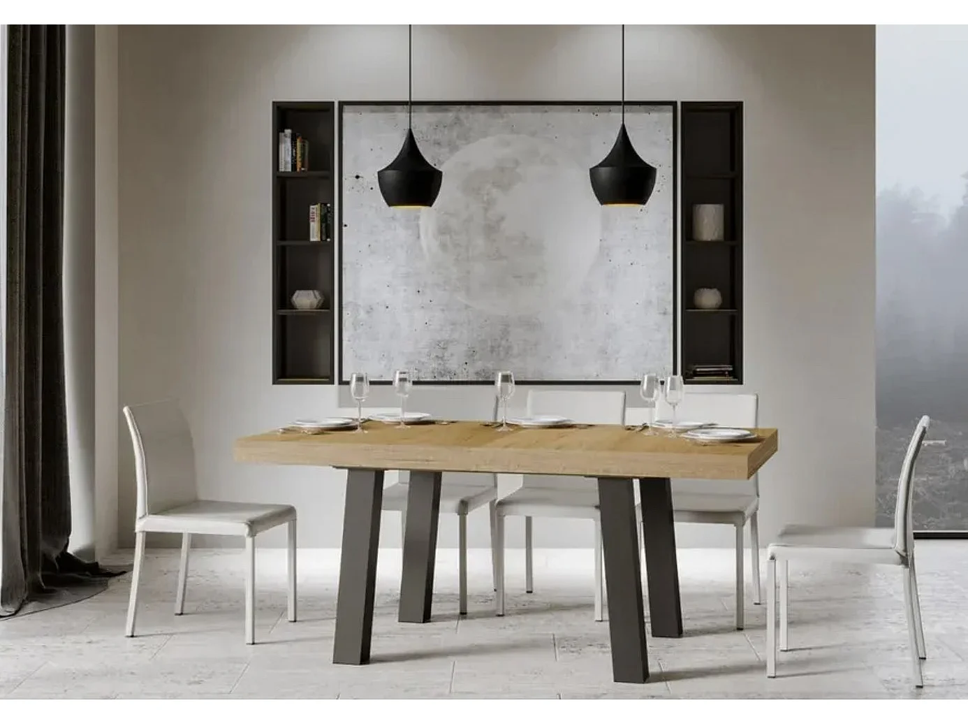 Table à manger rectangulaire bois clair et pieds métal anthracite Bidy 130cm