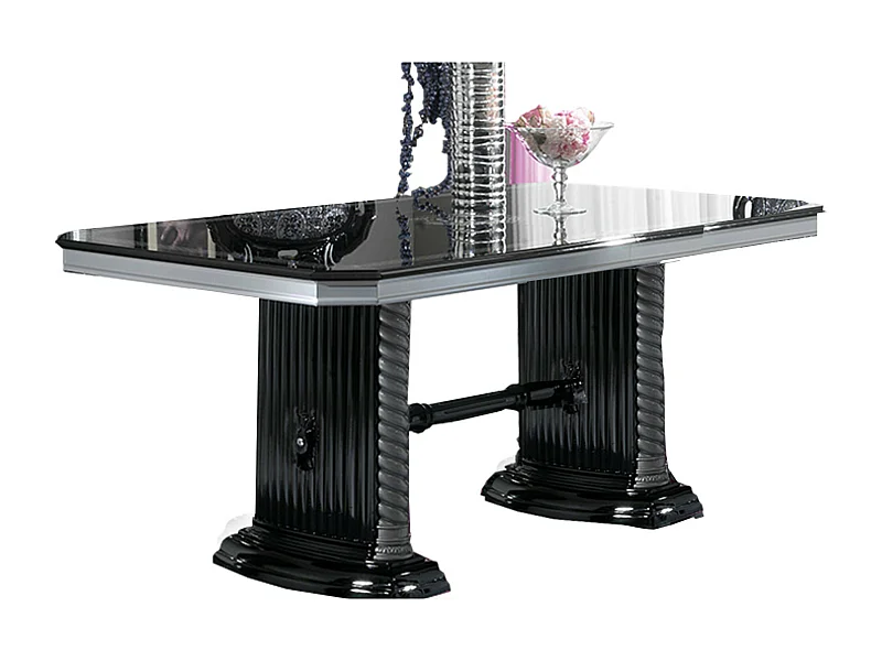 Table à manger rectangulaire extensible bois vernis laqué brillant noir et gris Vinza 185 à 230cm