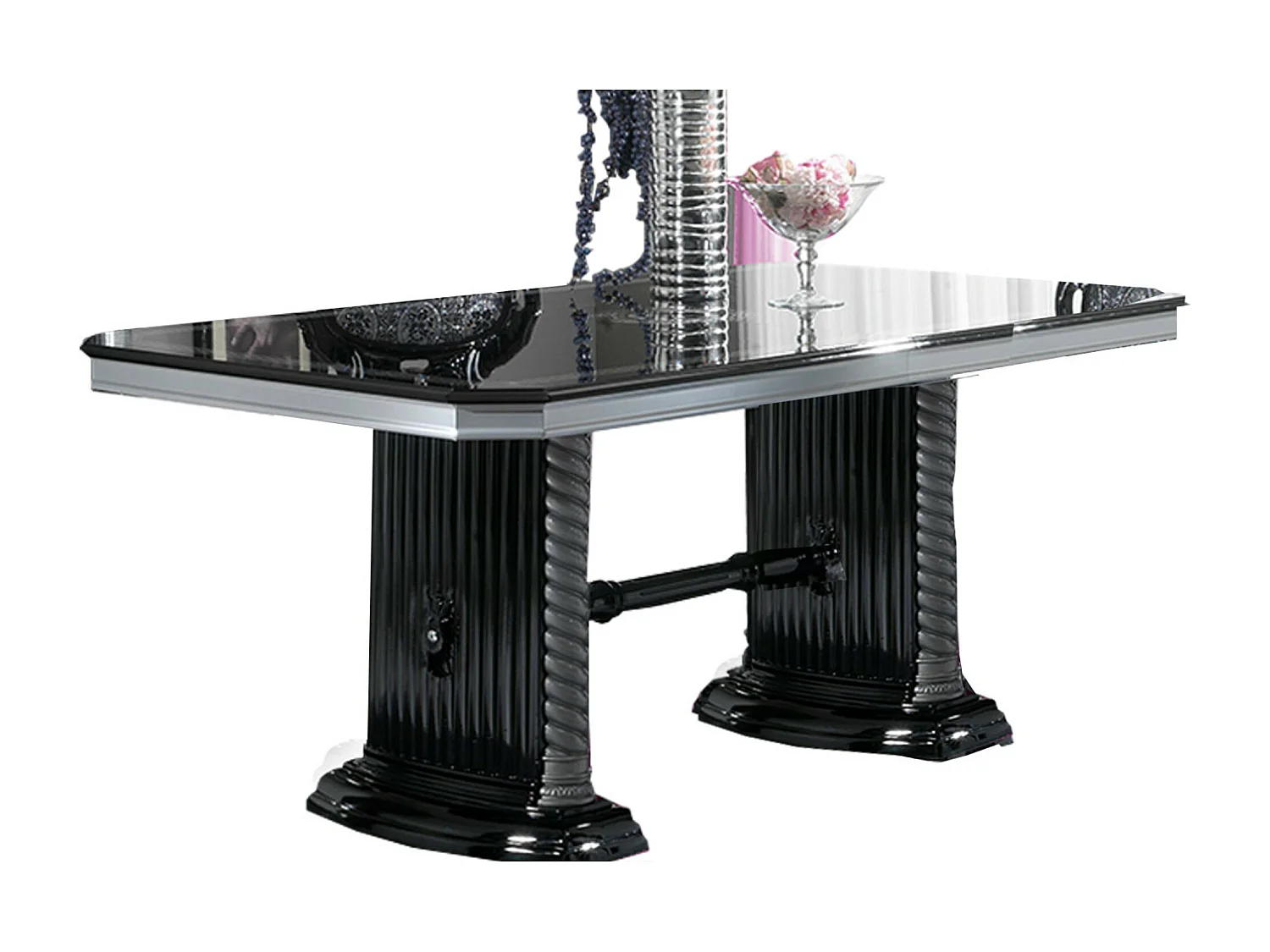 Table à manger rectangulaire extensible bois vernis laqué brillant noir et gris Vinza 185 à 230cm
