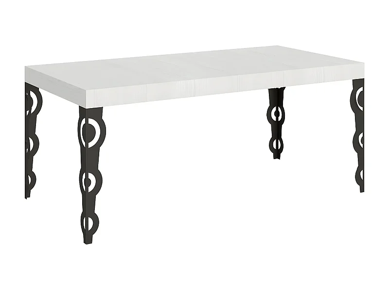 Mesa oriental rectangular 6 plazas L 160 cm madera blanca y patas de metal antracita Kazay