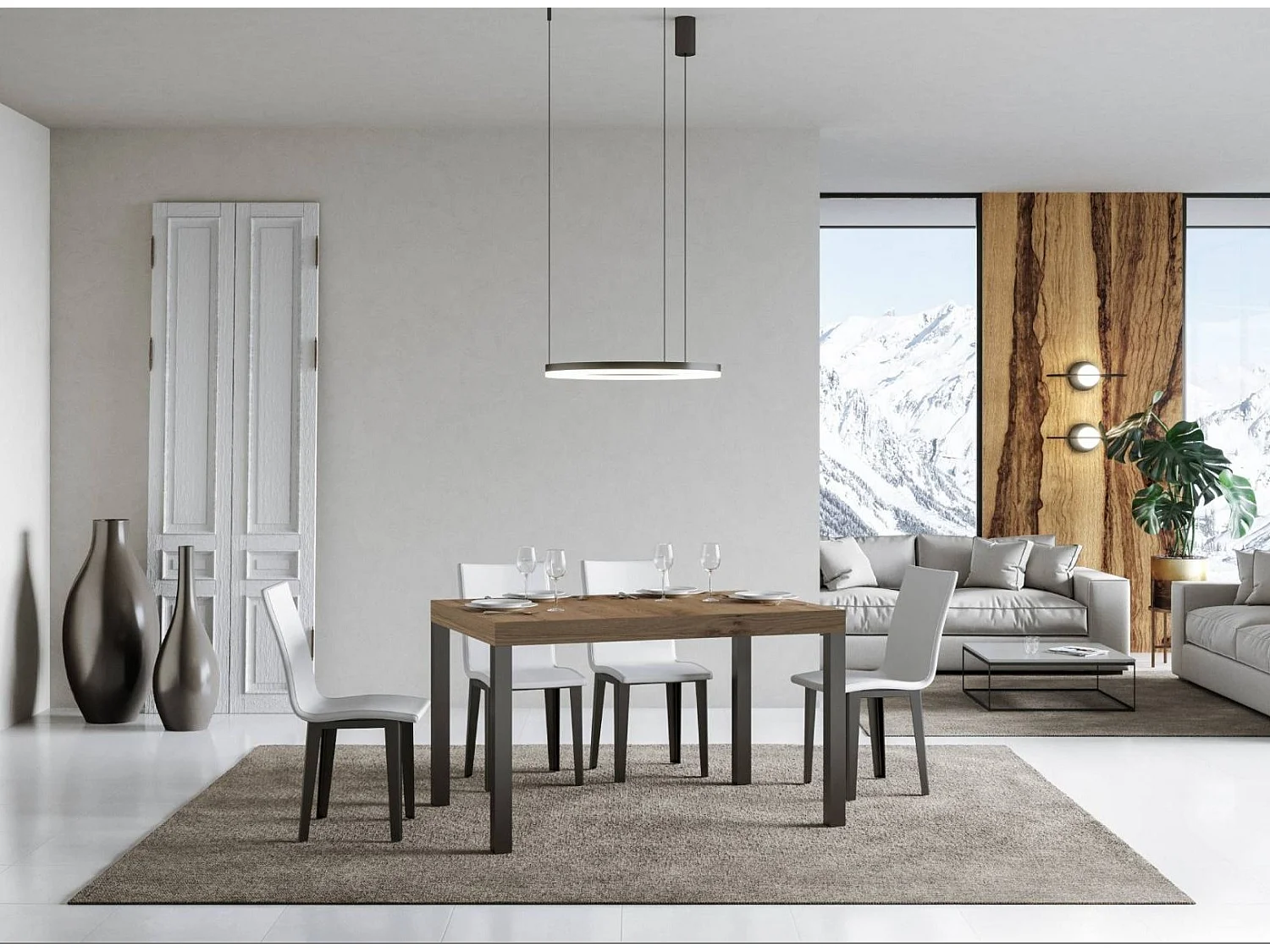 Mesa de comedor rectangular Evy 160 cm de madera clara y metal antracita