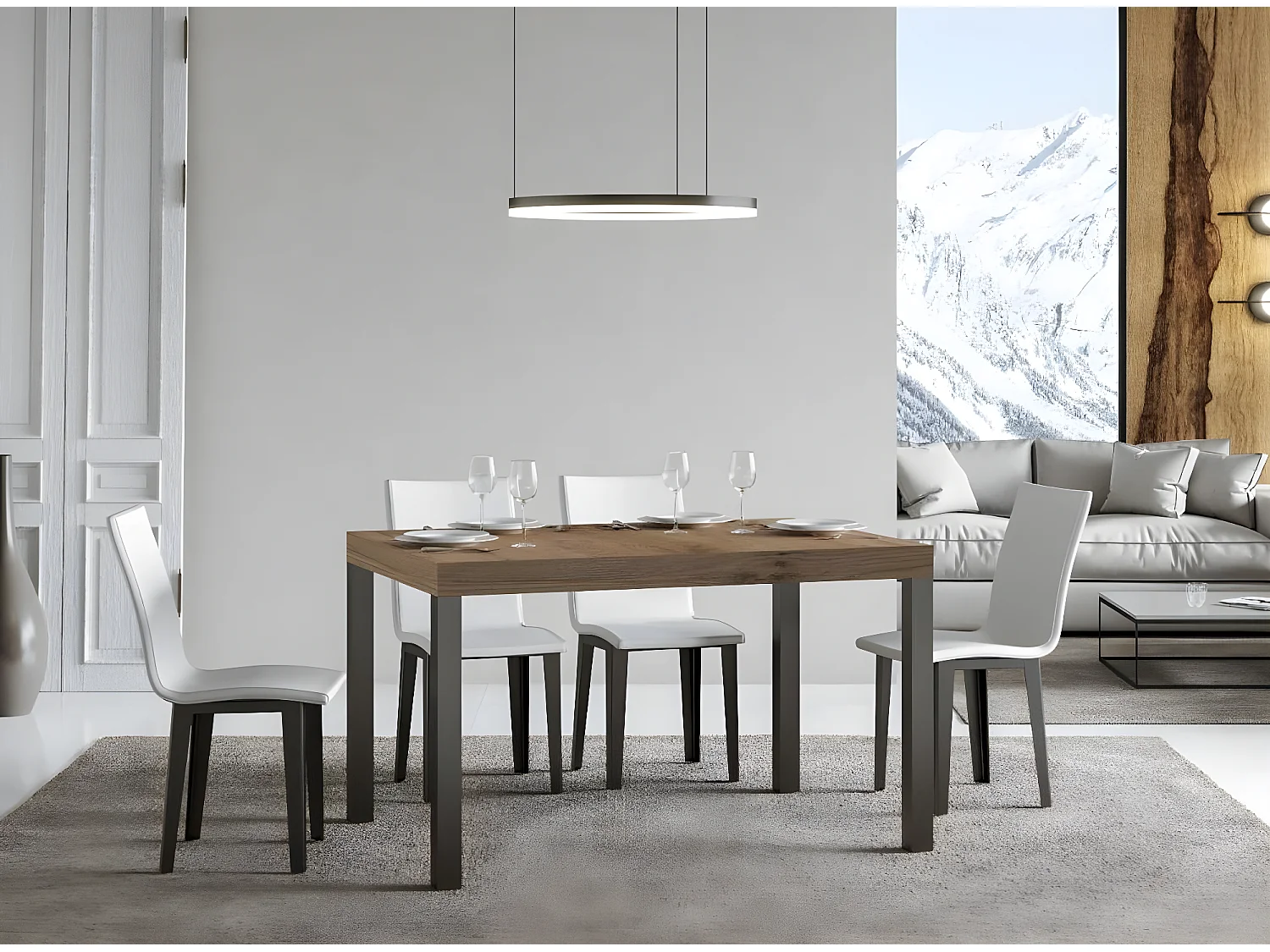 Mesa de comedor rectangular Evy 160 cm de madera clara y metal antracita