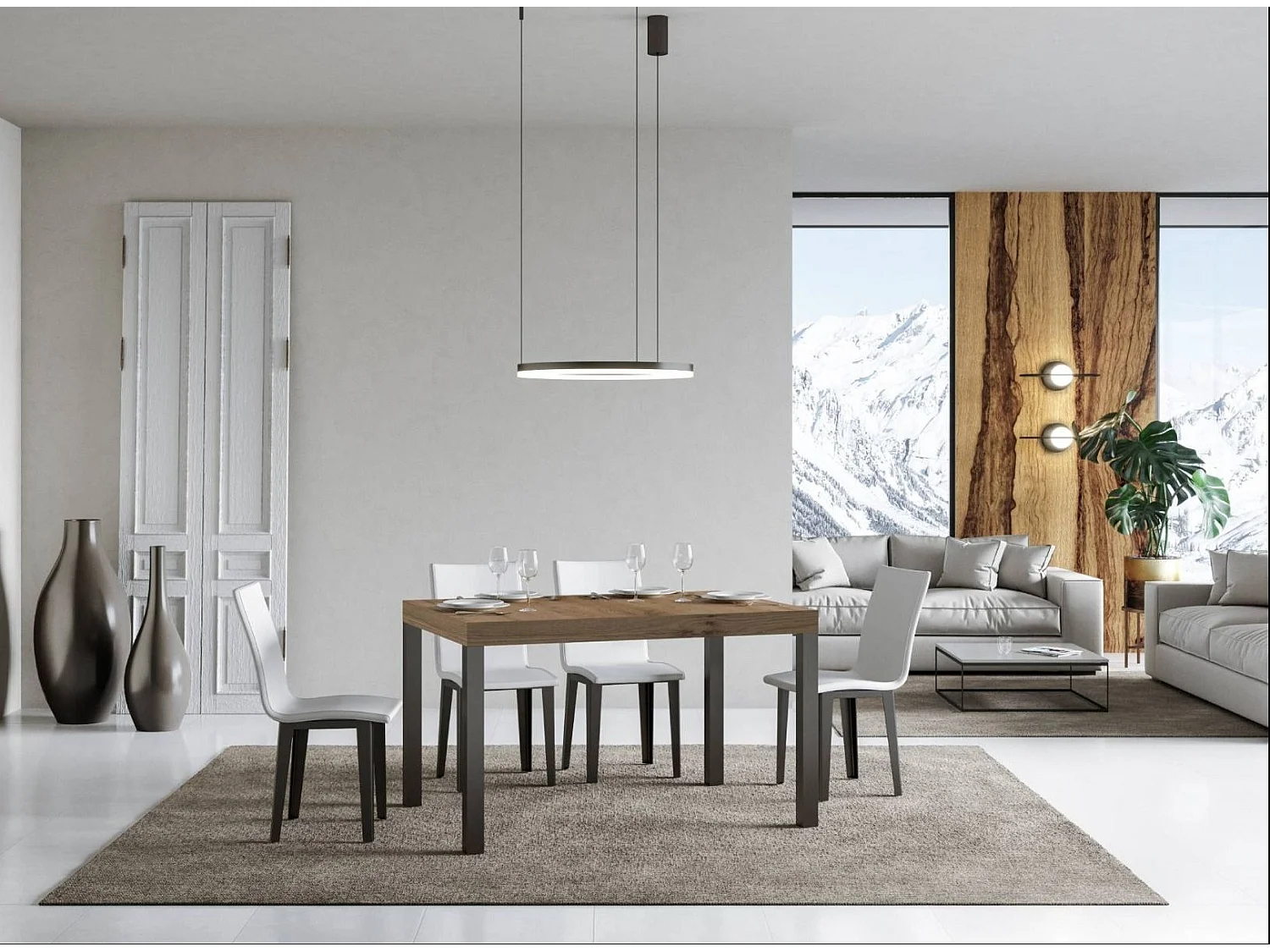 Evy rechthoekige eettafel van licht hout en antraciet metaal 180 cm