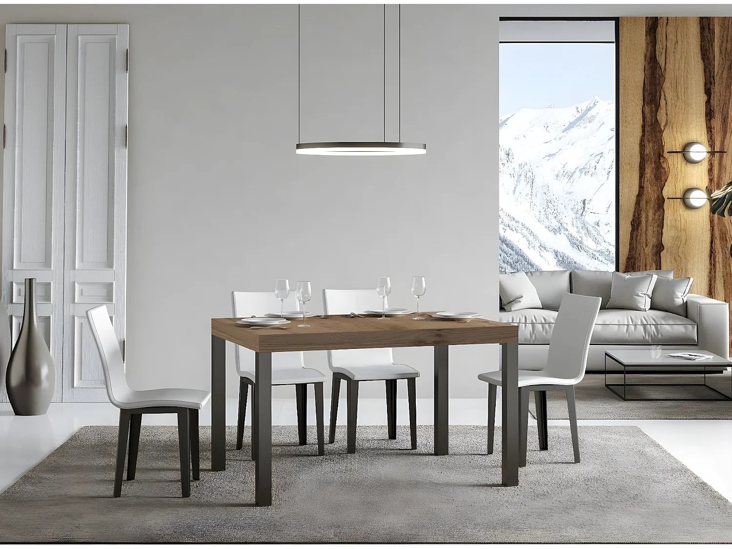 Evy rechthoekige eettafel van licht hout en antraciet metaal 180 cm