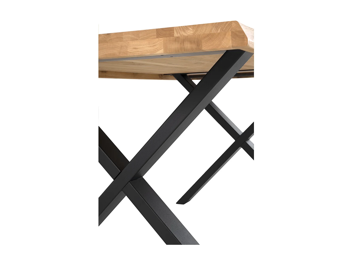 Table à manger industriel chêne massif clair et pieds X métal noir Antika-Largeur 180 cm