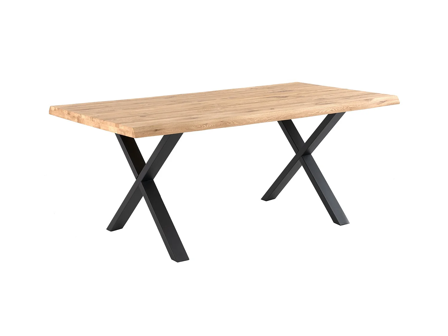 Table à manger industriel chêne massif clair et pieds X métal noir Antika-Largeur 180 cm