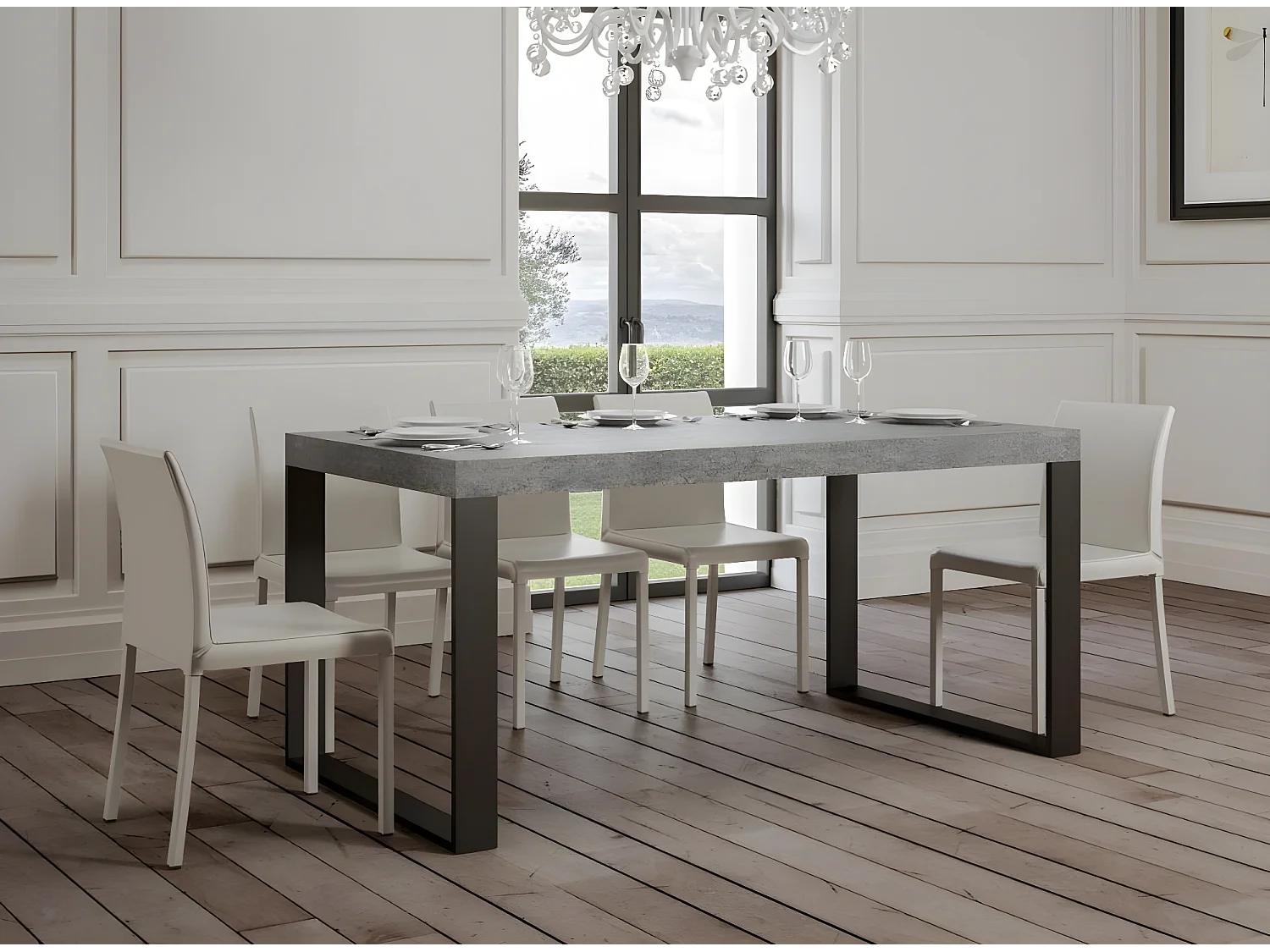 Table industrielle gris ciment et pieds métal anthracite Tiroz 180cm