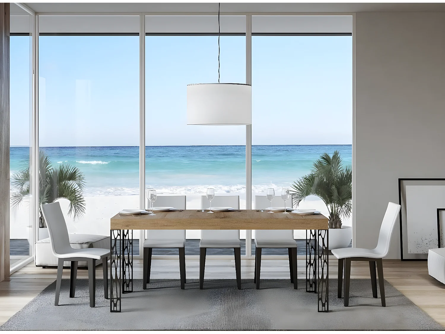 Rechthoekige eettafel 160 cm licht hout en donkergrijze metalen poten Gisa