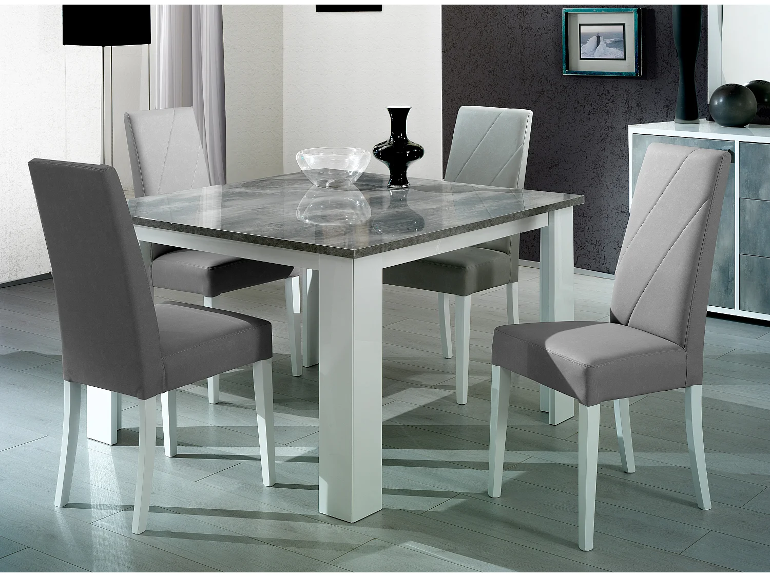 Table à manger carrée bois Oak et blanc brillant Sting 120cm