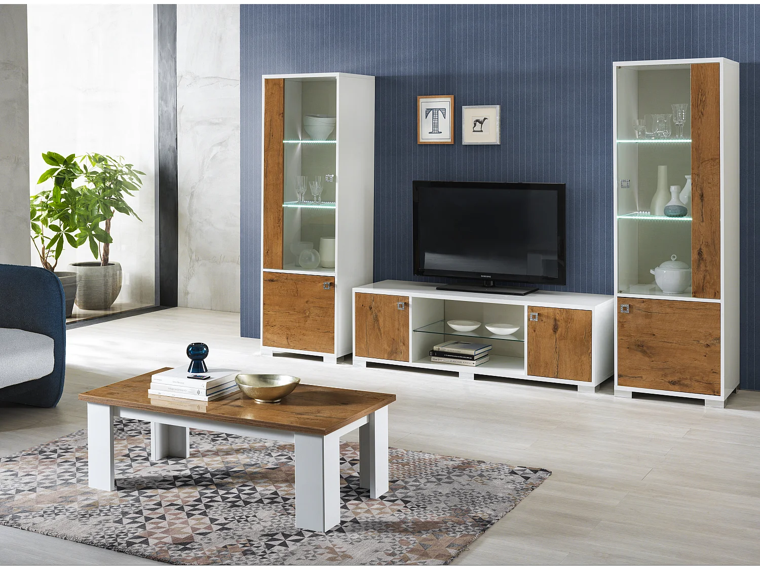 Table à manger carrée bois Oak et blanc brillant Sting 120cm