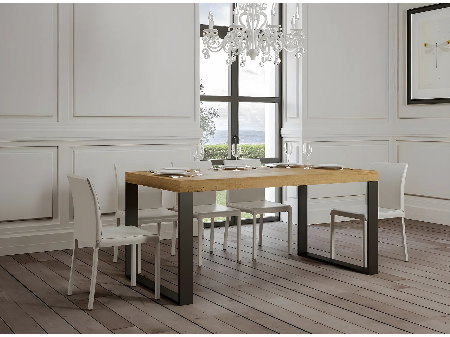 Mesa industrial Tiroz 180 cm roble claro y patas de metal antracita