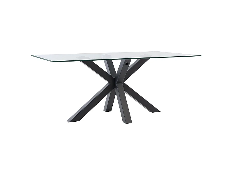 Table à manger moderne Trikano – Verre trempé et pieds métalliques-Couleur Noir-Largeur 180 cm