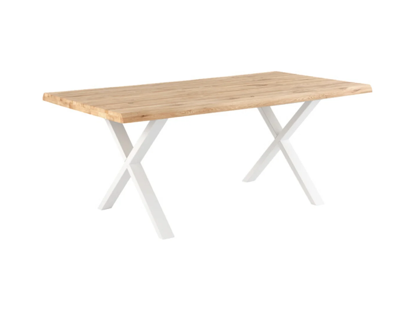 Table à manger industriel chêne massif clair et pieds X métal blanc Antika-Largeur 160 cm