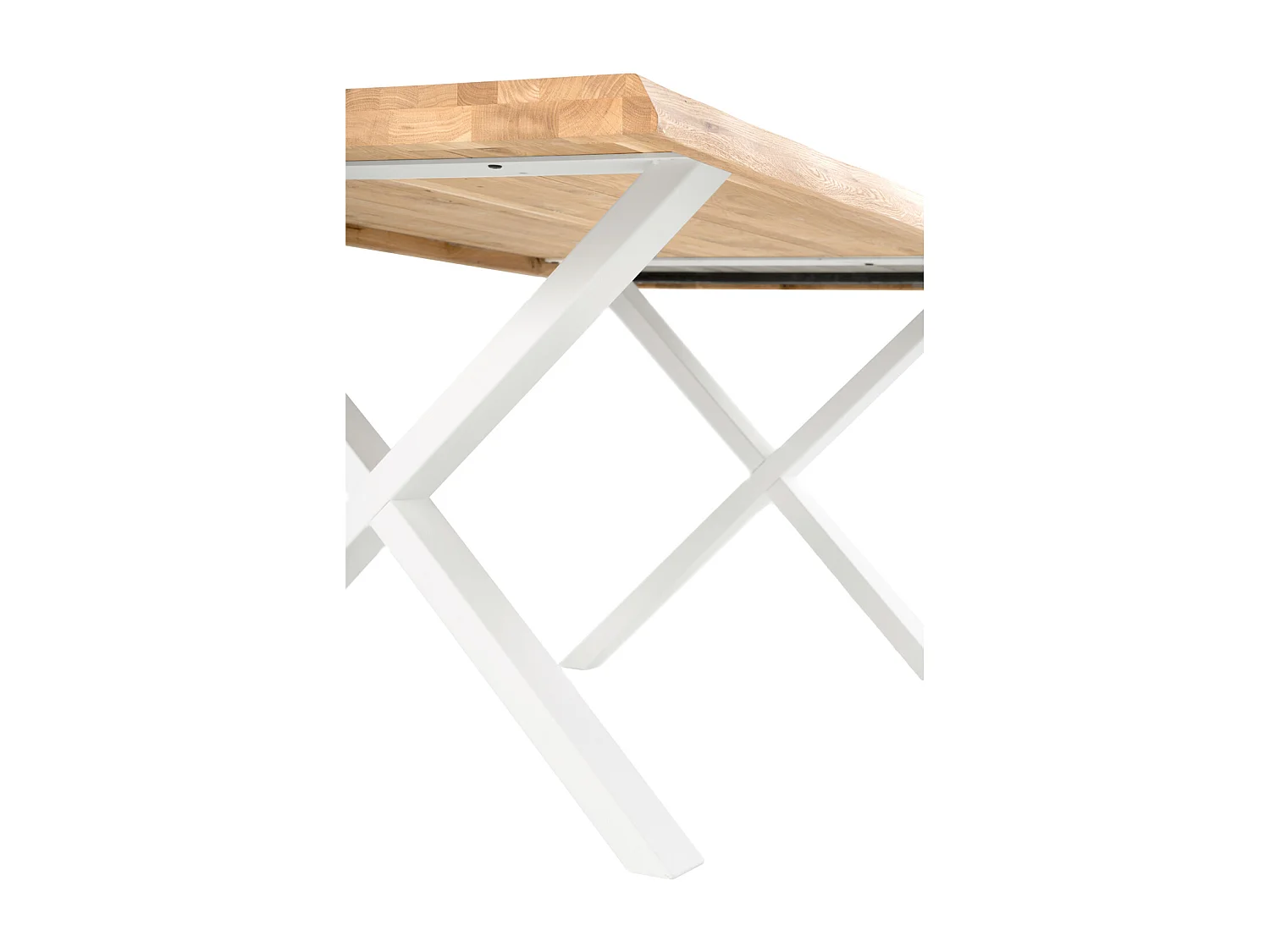 Table à manger industriel chêne massif clair et pieds X métal blanc Antika-Largeur 160 cm