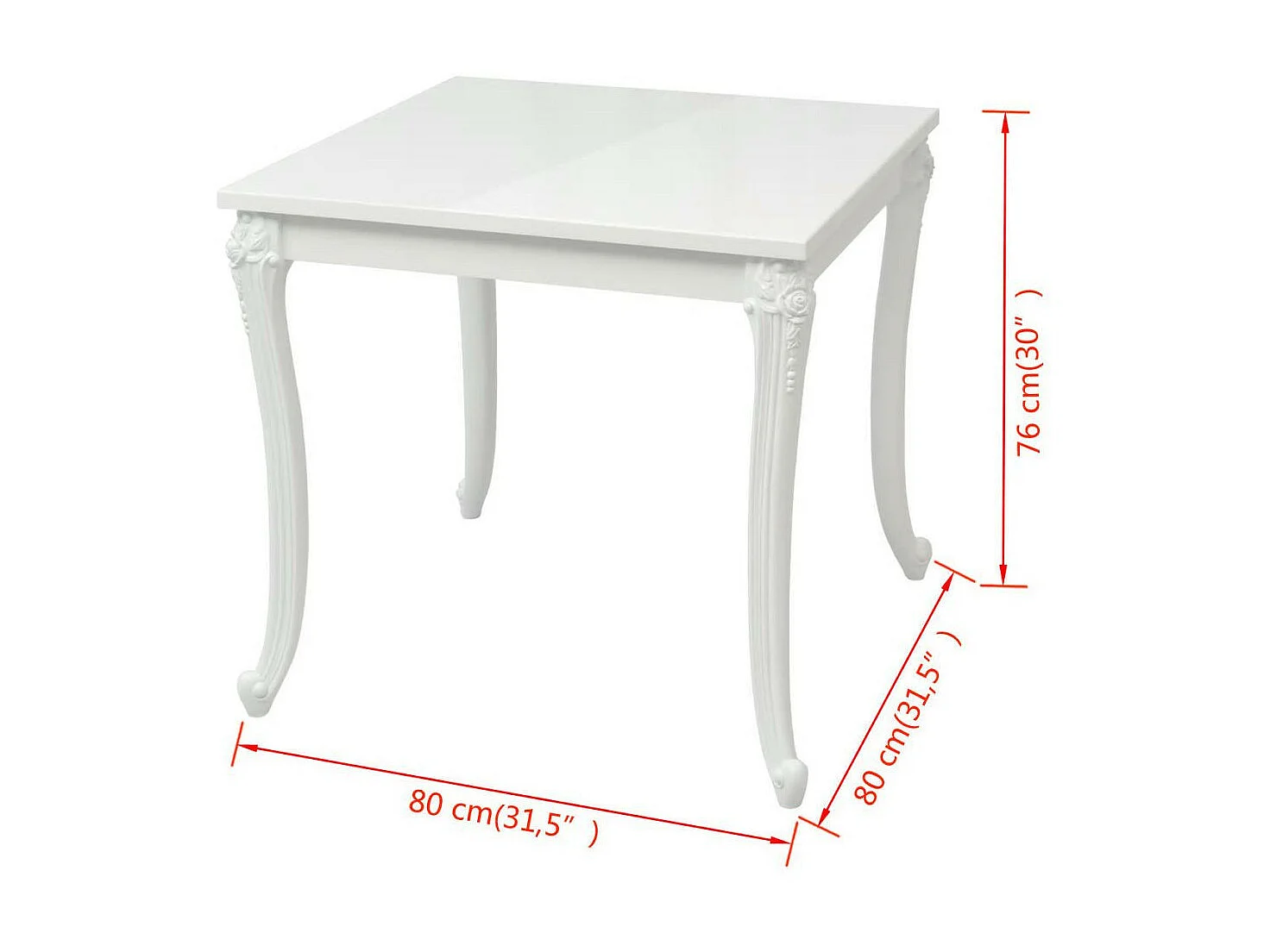 Eettafel 80 x 80 x 76 cm hoogglans wit