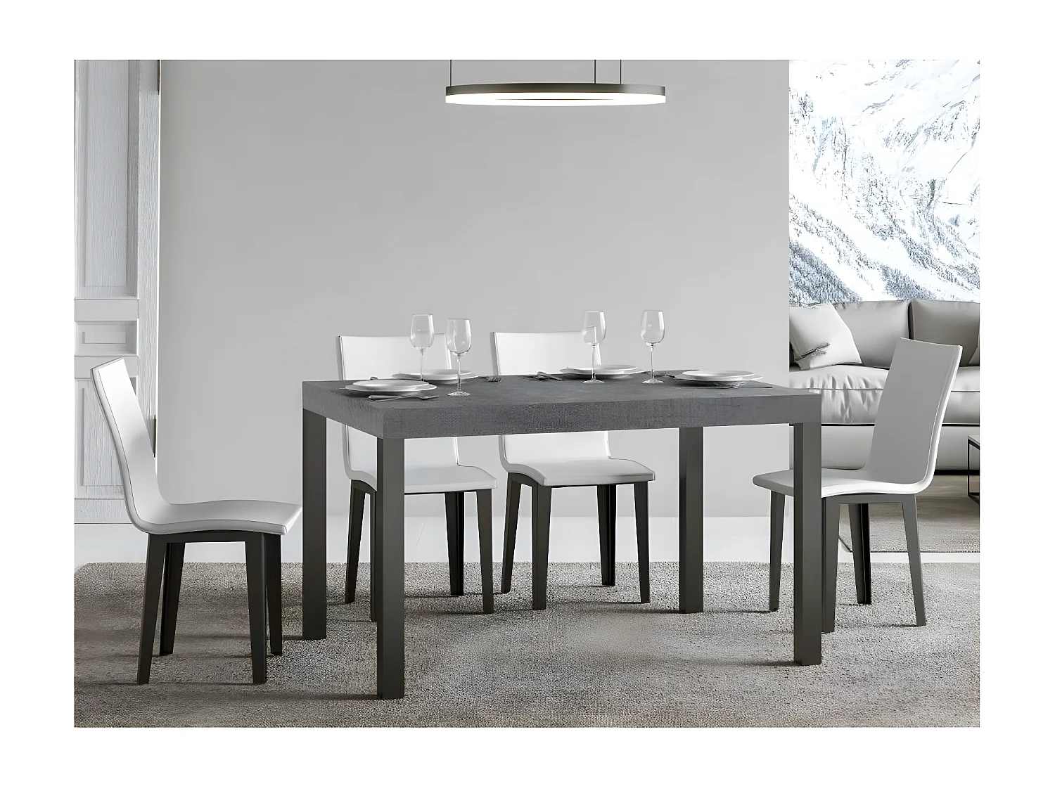 Mesa de comedor rectangular Evy 130 cm de hormigón gris y metal antracita