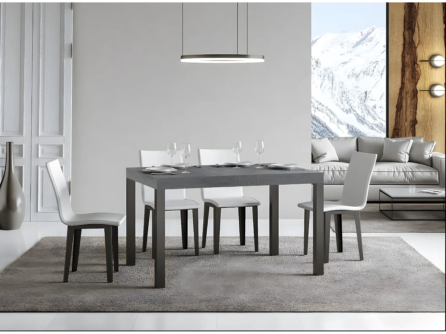 Mesa de comedor rectangular Evy 130 cm de hormigón gris y metal antracita