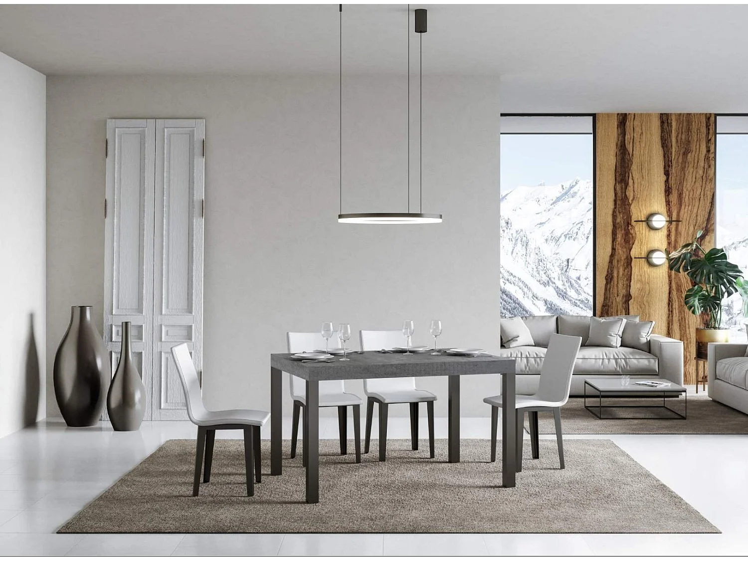 Table à manger rectangulaire gris béton et métal anthracite Evy 130cm