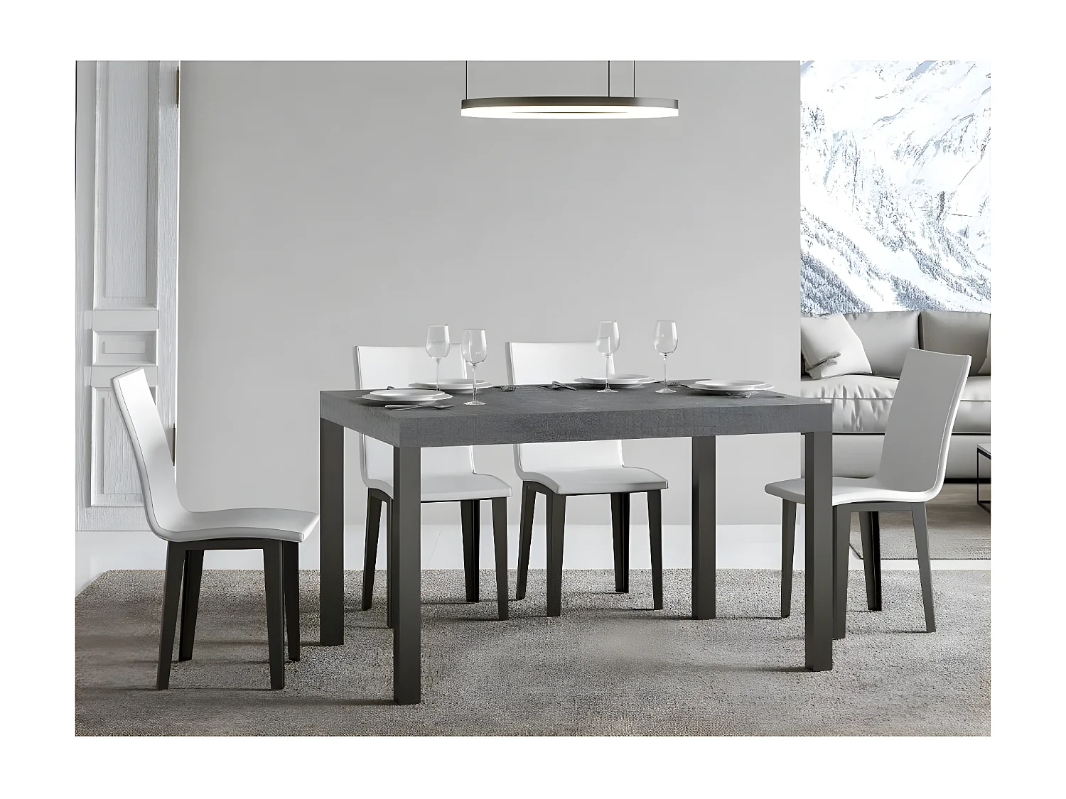 Mesa de comedor rectangular Evy 180 cm de hormigón gris y metal antracita