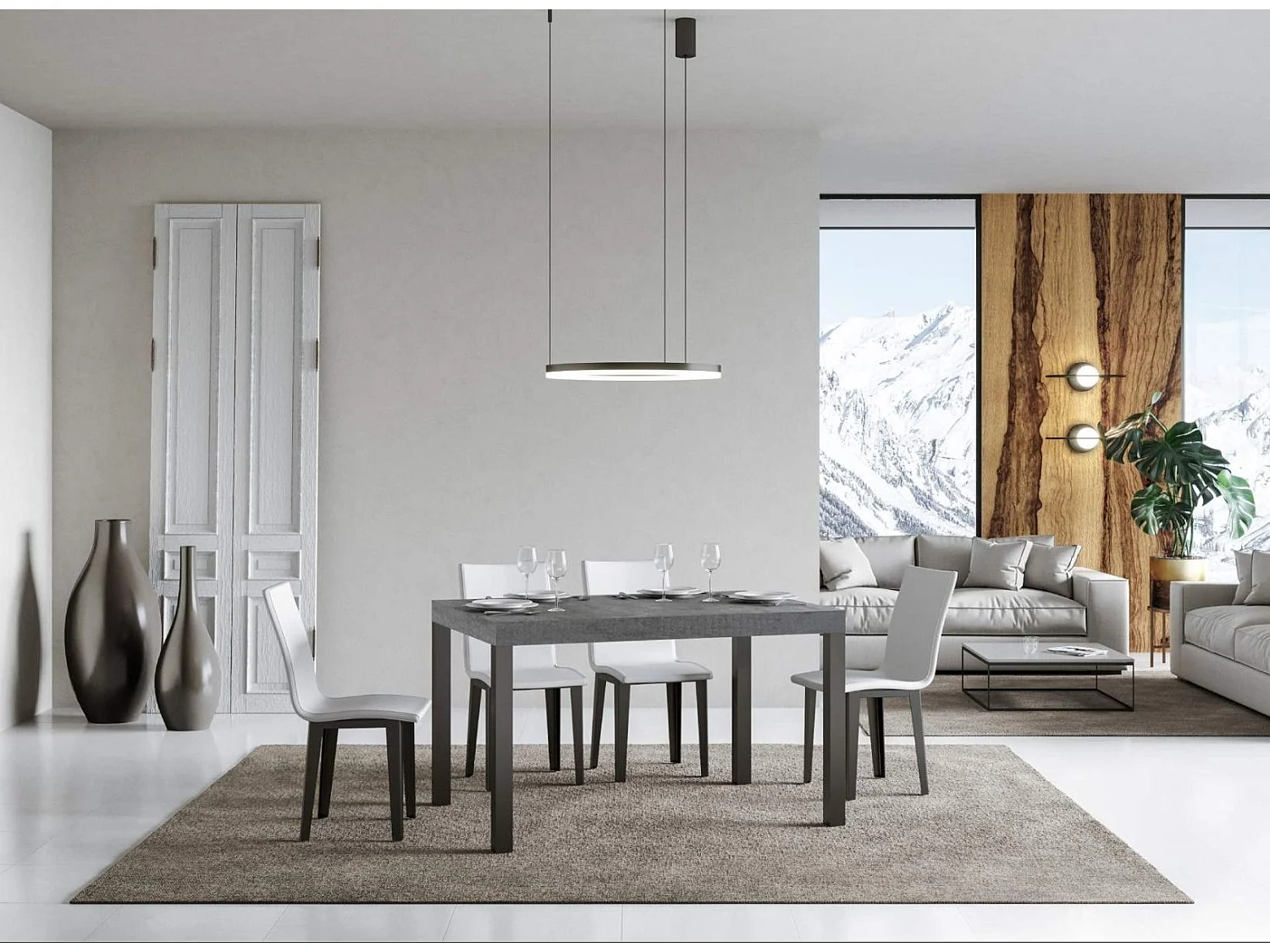 Mesa de comedor rectangular Evy 180 cm de hormigón gris y metal antracita