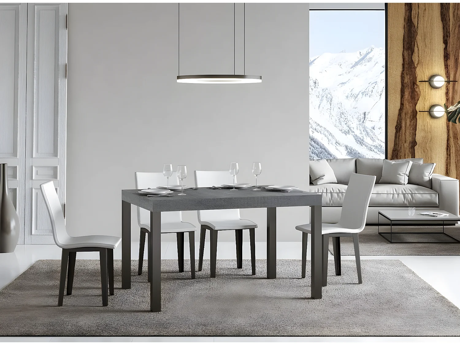 Table à manger rectangulaire gris béton et métal anthracite Evy 180cm