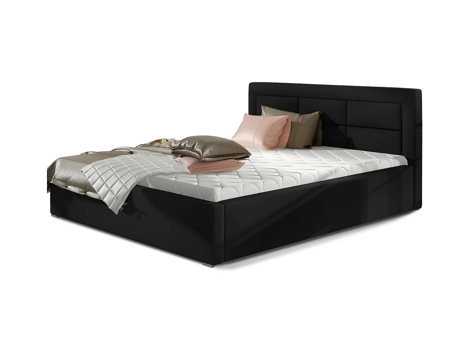 Lit moderne simili cuir capitonné Rizaro-Couleur Noir-160x200-Version avec sommier