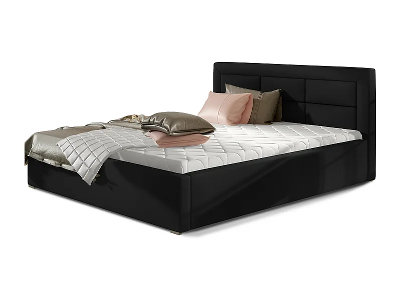 Rizaro modern gewatteerd kunstleren bed-Kleur Zwart-Slapen 160x200cm-Versie met boxspring