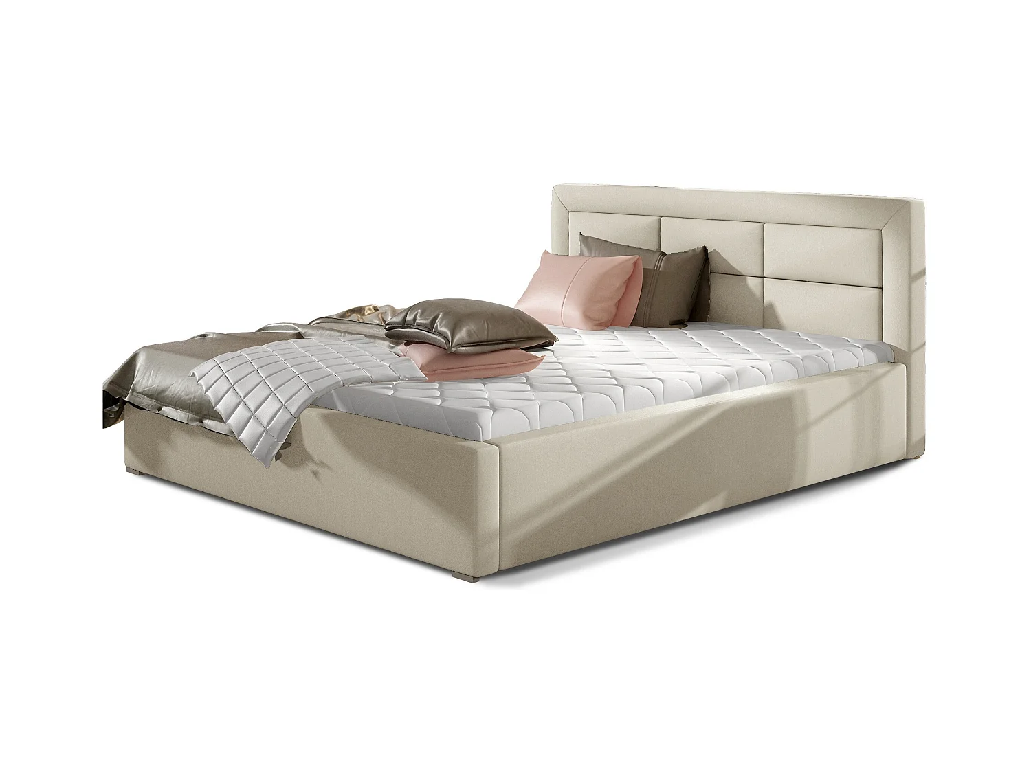 Lit moderne simili cuir capitonné Rizaro-Couleur Crème-140x200-Version avec sommier