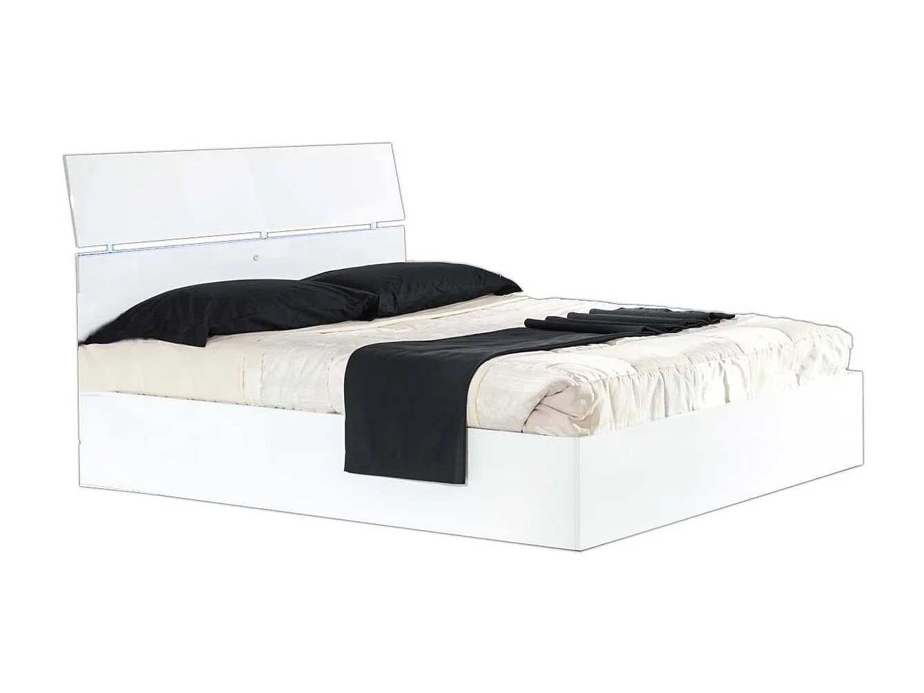 Lit moderne bois blanc laqué et tête de lit blanche laquée avec led Mona-Couchage 140x190 cm