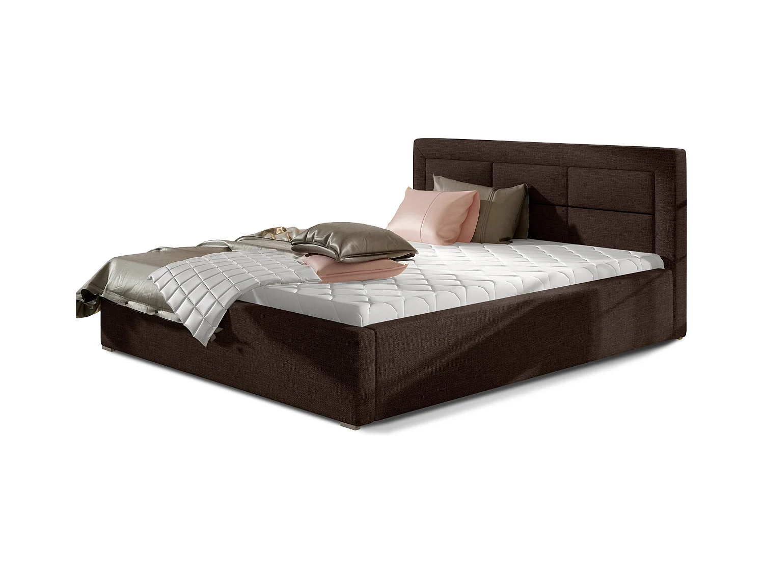 Lit moderne tissu capitonné Rizaro-Couleur Marron-180x200-Version avec sommier