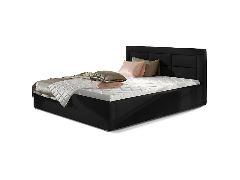 Lit moderne simili cuir capitonné Rizaro-Couleur Noir-140x200-Version avec sommier