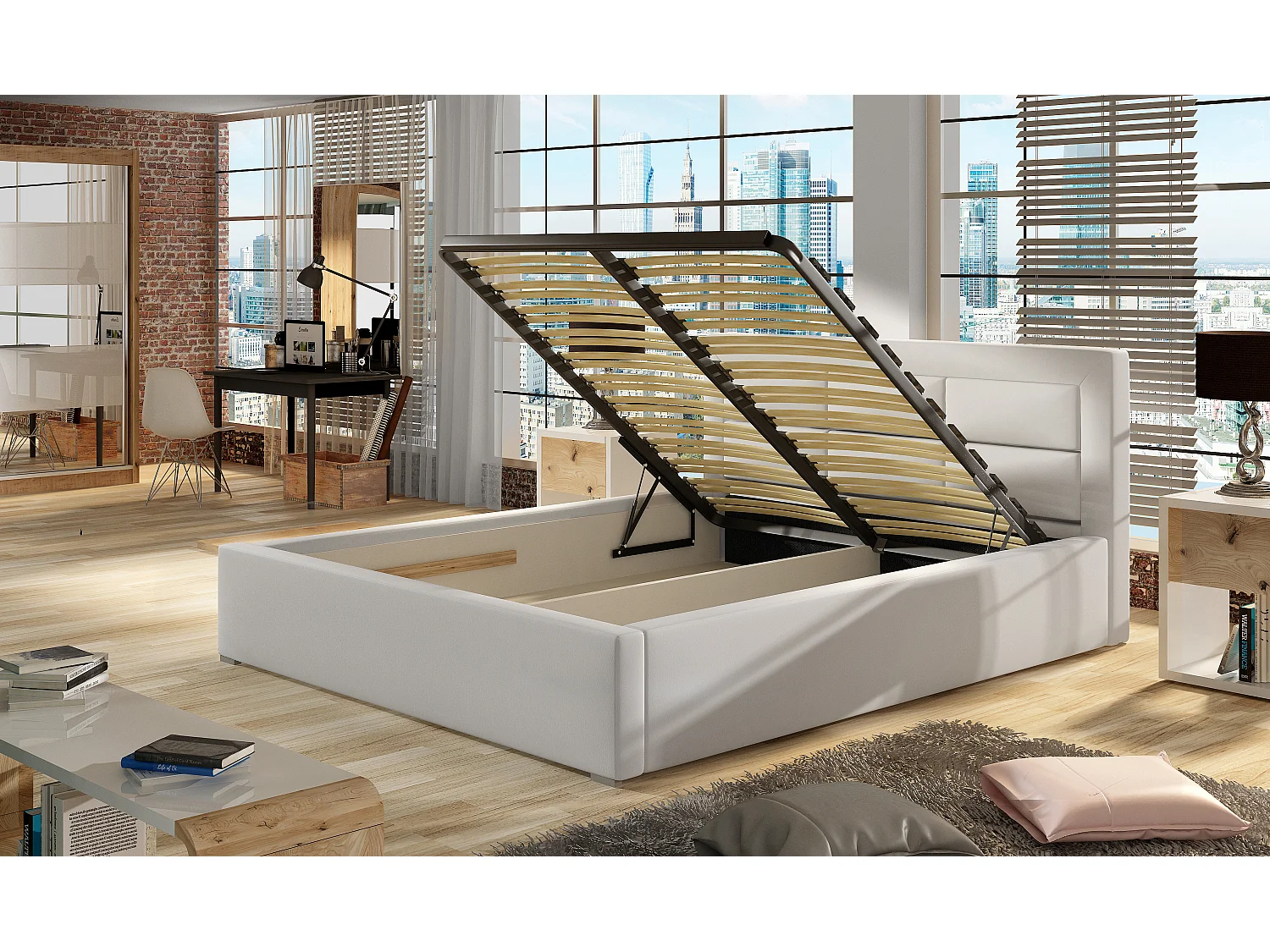 Rizaro modern gewatteerd kunstleren bed-Kleur Zwart-Slapen 140x200cm-Versie met boxspring