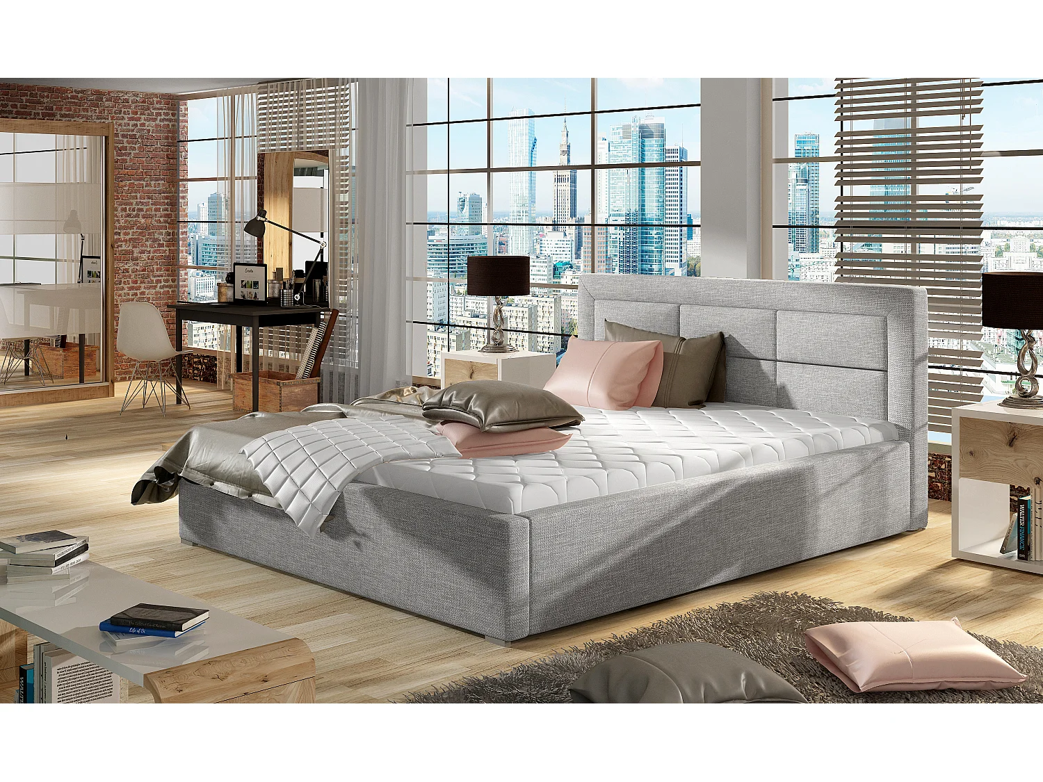 Rizaro modern gewatteerd stoffen bed-Kleur Lichtgrijs-Slapen 180x200cm-Versie met boxspring
