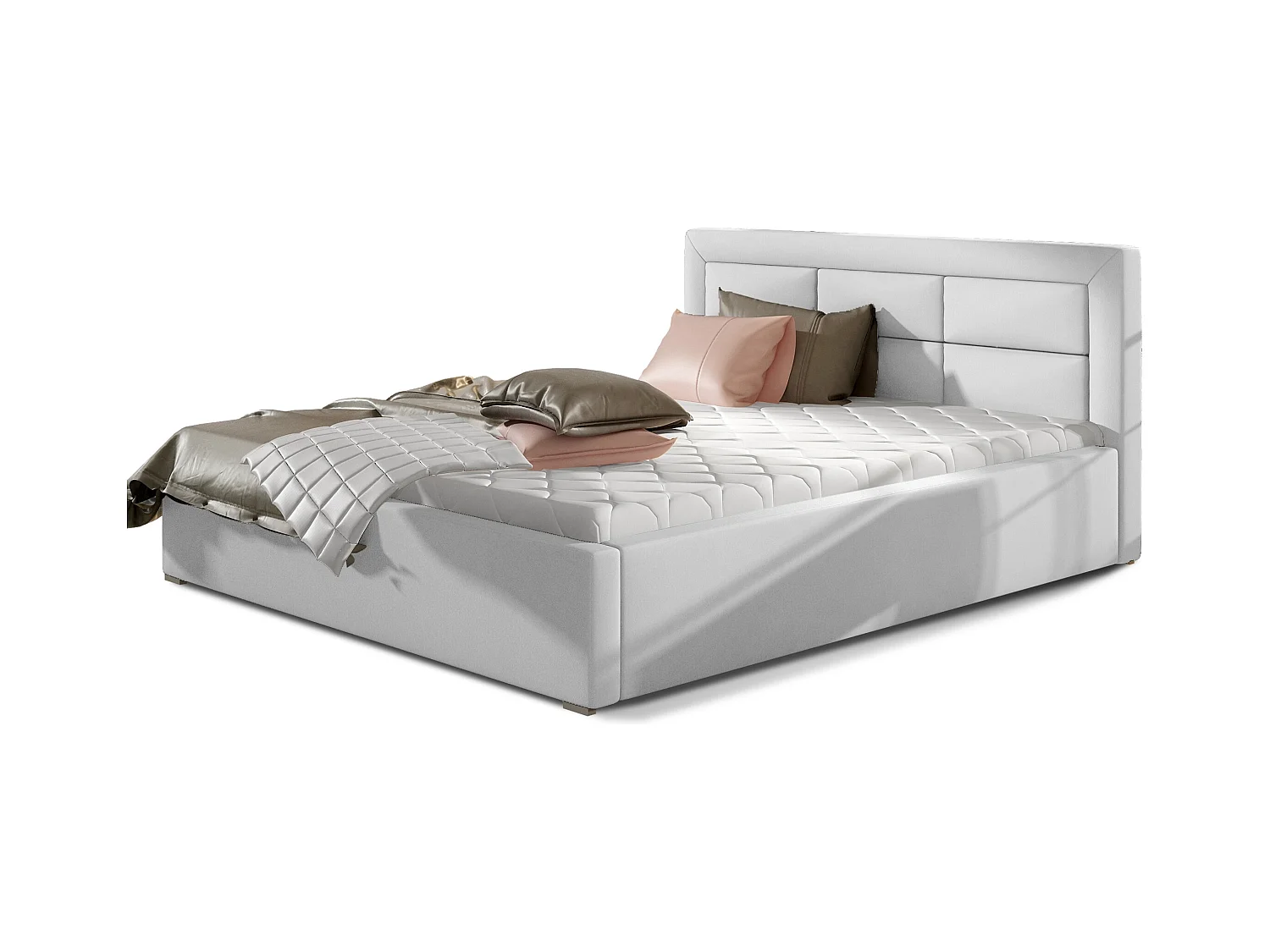 Lit moderne simili cuir capitonné Rizaro-Couleur Blanc-180x200-Version avec sommier