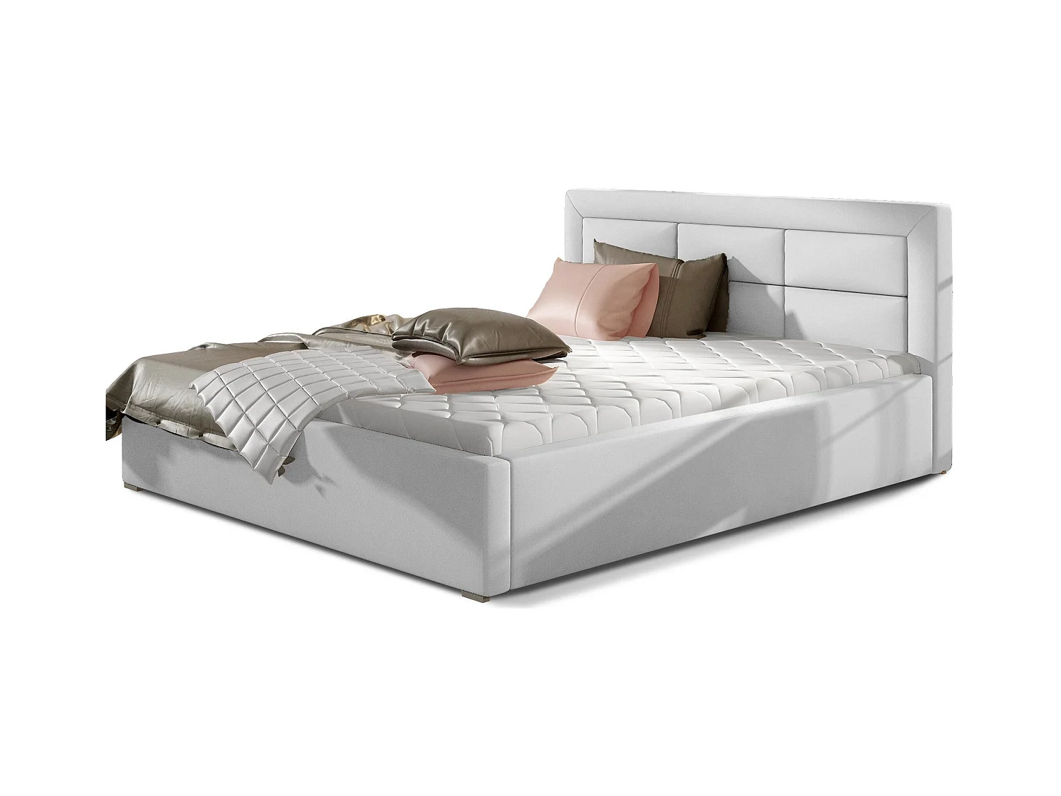 Lit moderne simili cuir capitonné Rizaro-Couleur Blanc-180x200-Version avec sommier