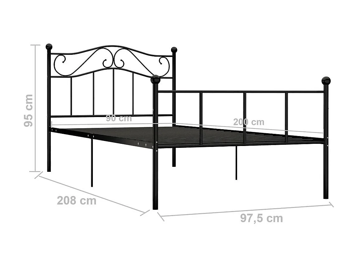 Lit métal noir Vic 90x200