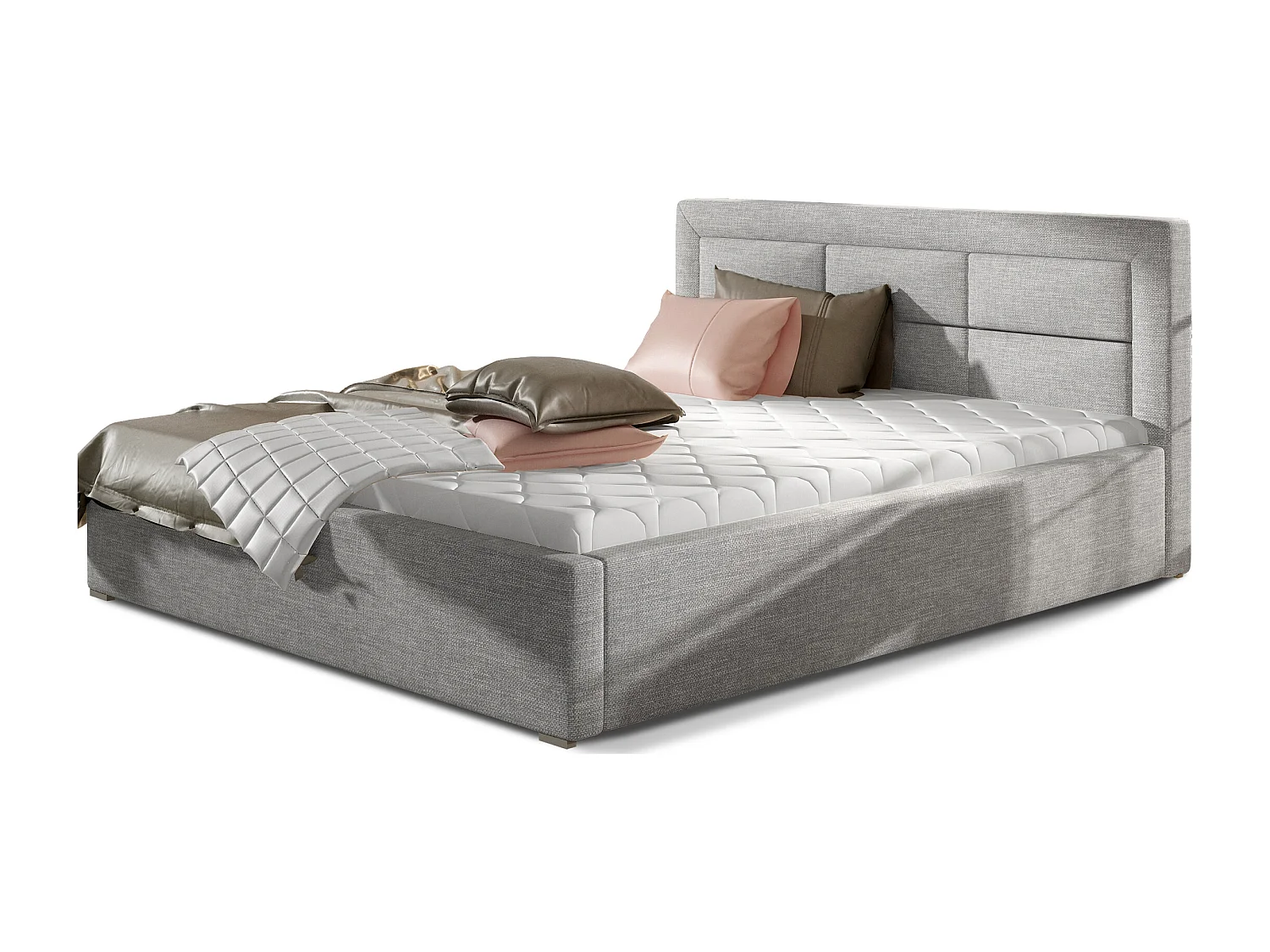 Lit moderne tissu capitonné Rizaro-Couleur Gris clair-180x200-Version coffre de rangement