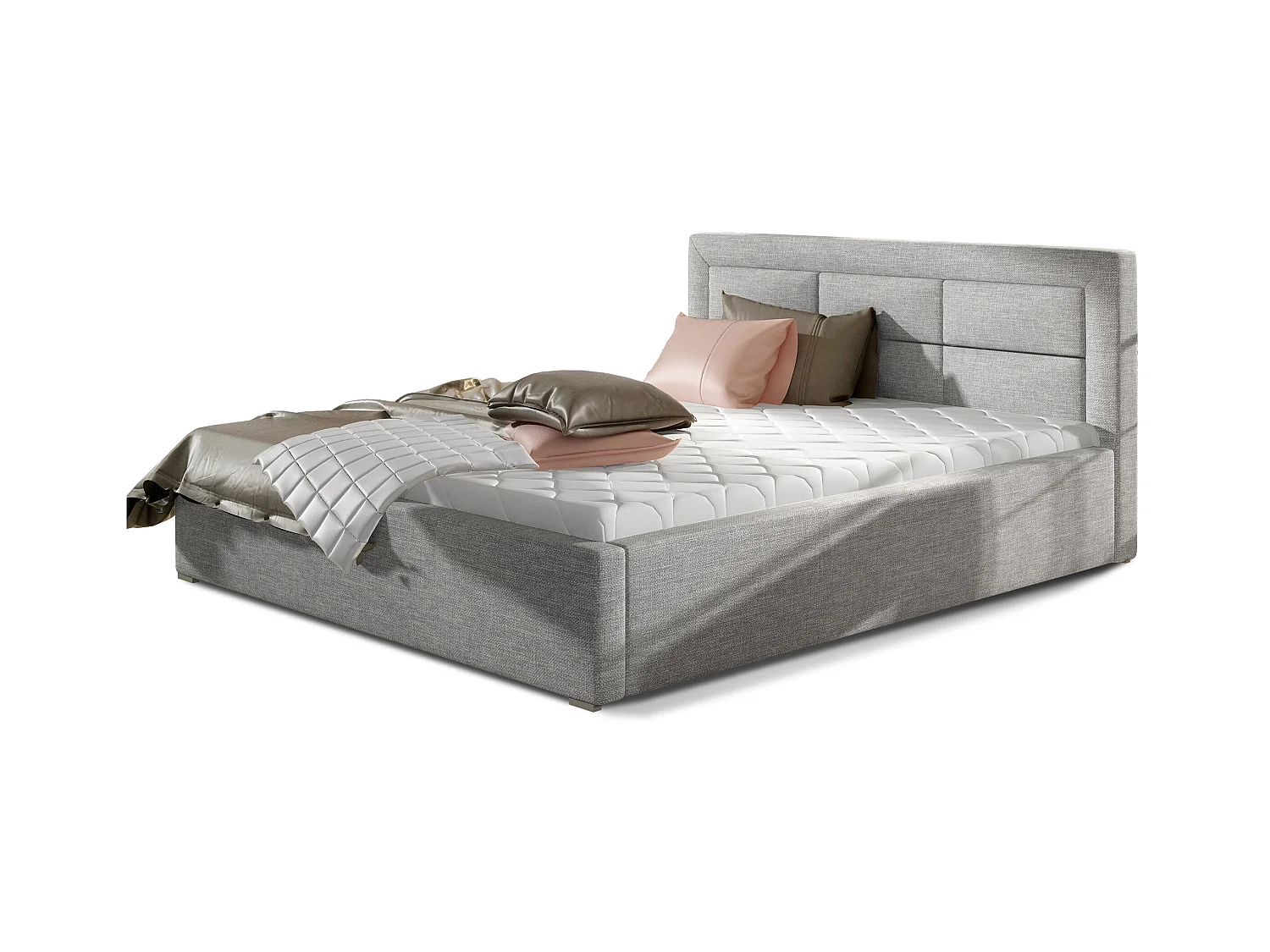 Lit moderne tissu capitonné Rizaro-Couleur Gris clair-180x200