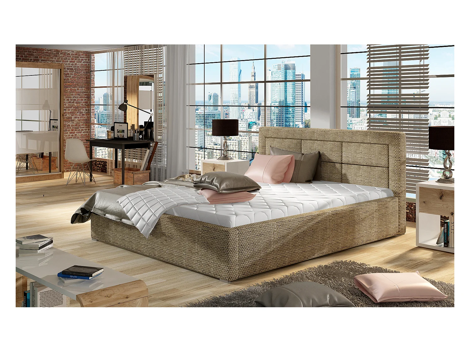 Lit moderne tissu capitonné Rizaro-Couleur Gris clair-180x200