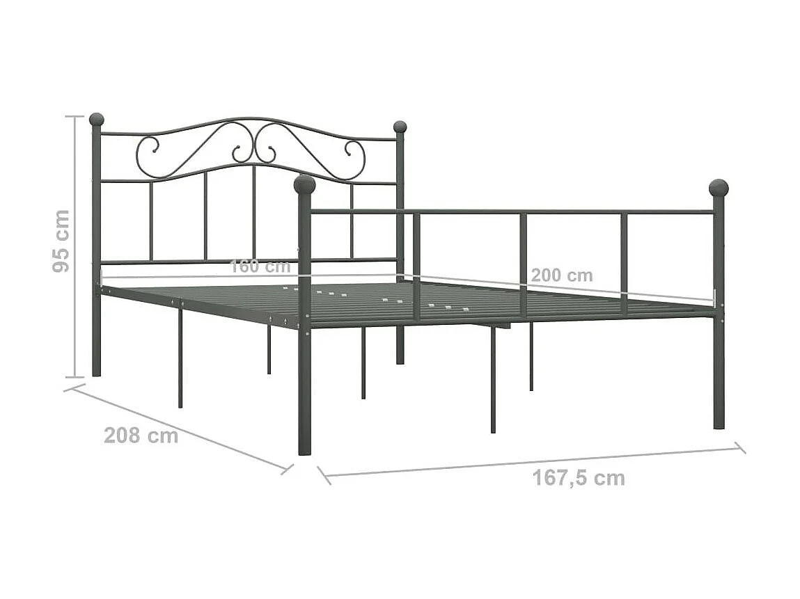 Lit métal gris Vic 160x200