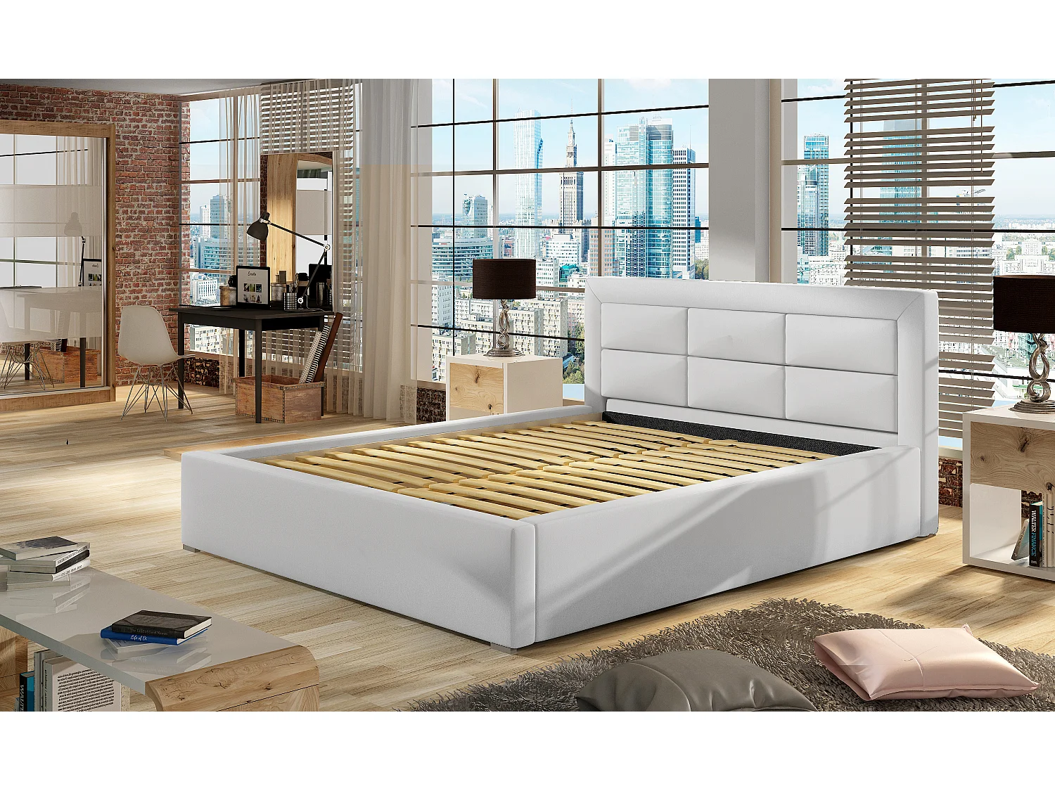 Rizaro modern gewatteerd stoffen bed-Kleur Bruin-Slapen 160x200cm-Versie opslagruimte
