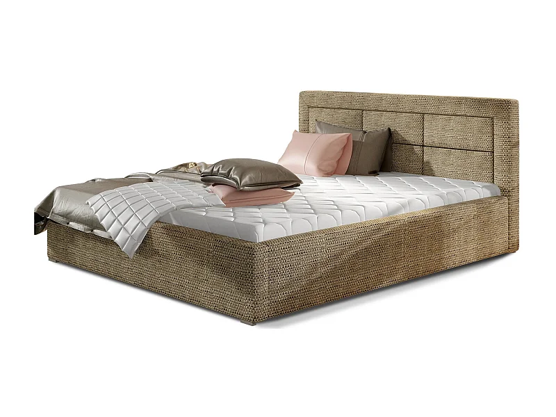 Lit moderne tissu capitonné Rizaro-Couleur Beige chiné-180x200-Version avec sommier