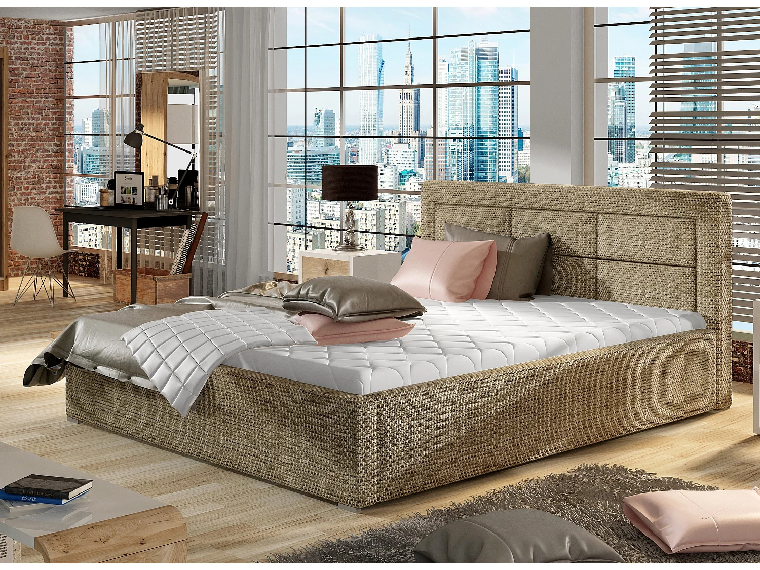 Rizaro modern gewatteerd stoffen bed-Kleur Heidebeige-Slapen 180x200cm-Versie met boxspring
