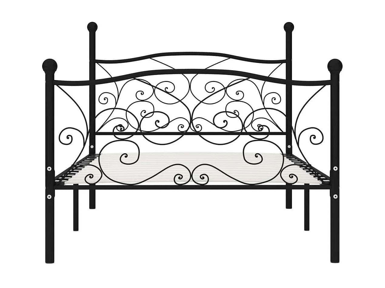 Lit métal noir deco fleurs 90x200