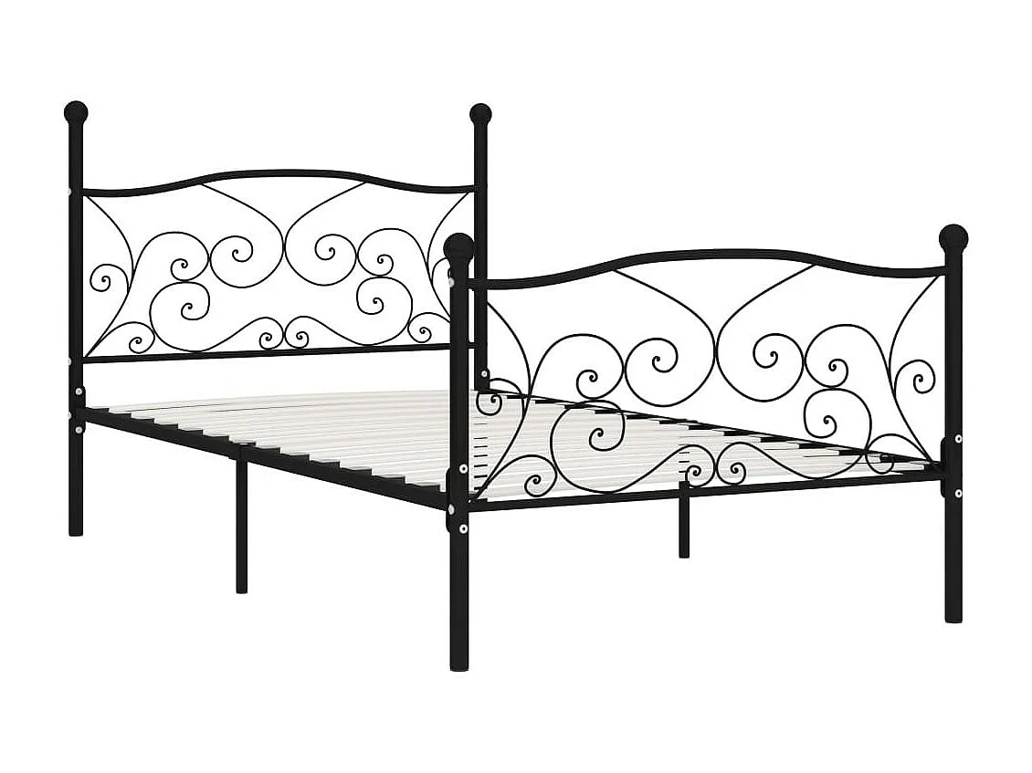 Lit métal noir deco fleurs 90x200