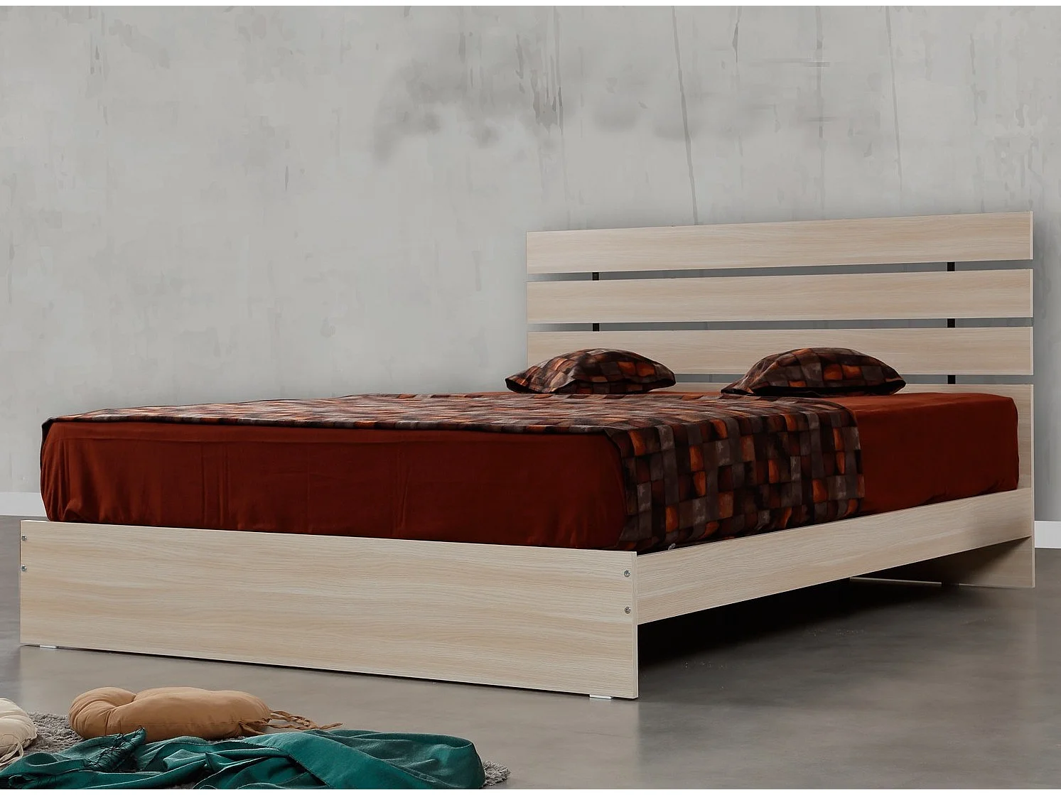 Lit adulte moderne bois chêne clair Marka - 7 tailles-100x200