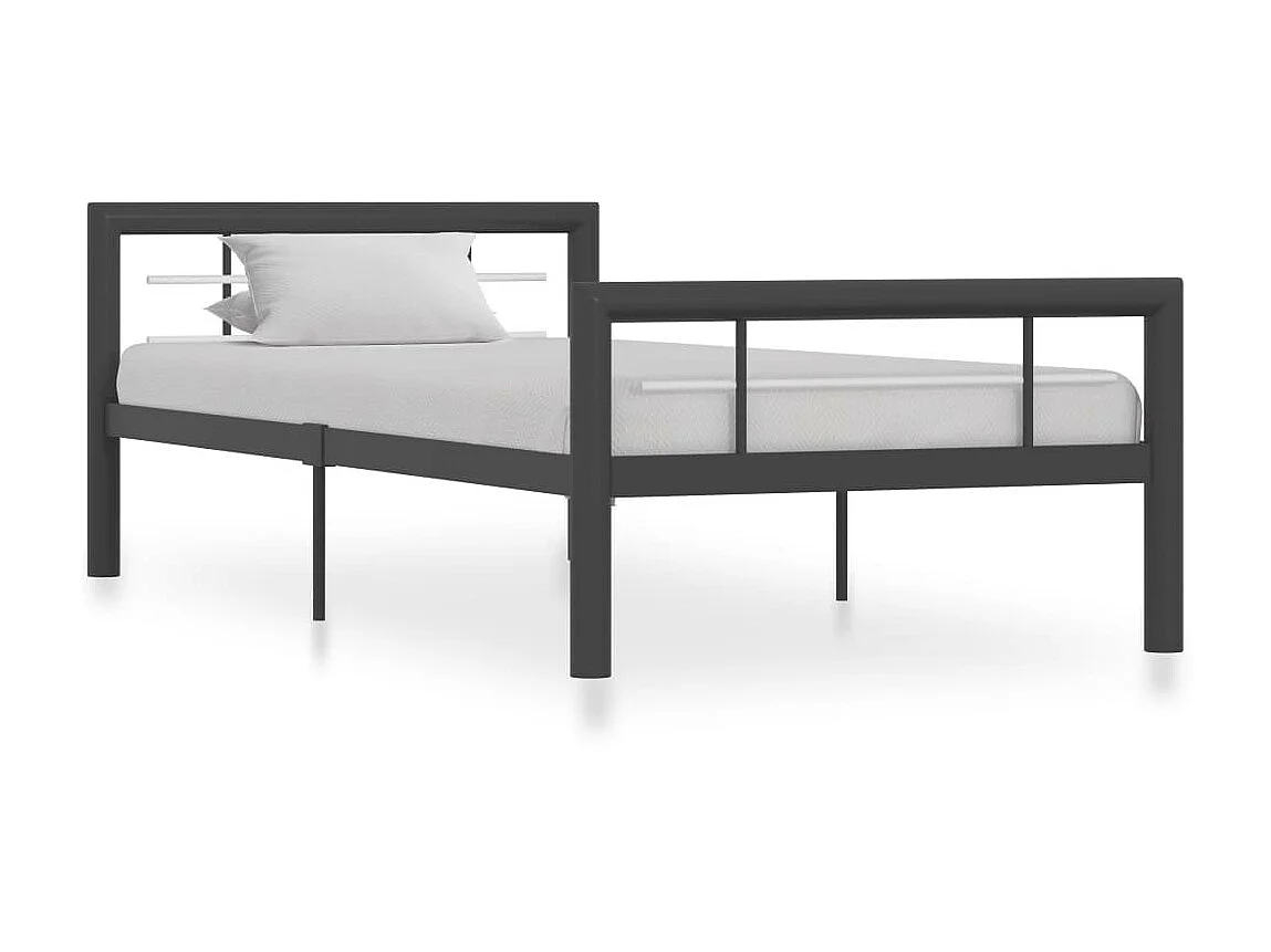 Lit métal design gris et blanc Lander 90x200