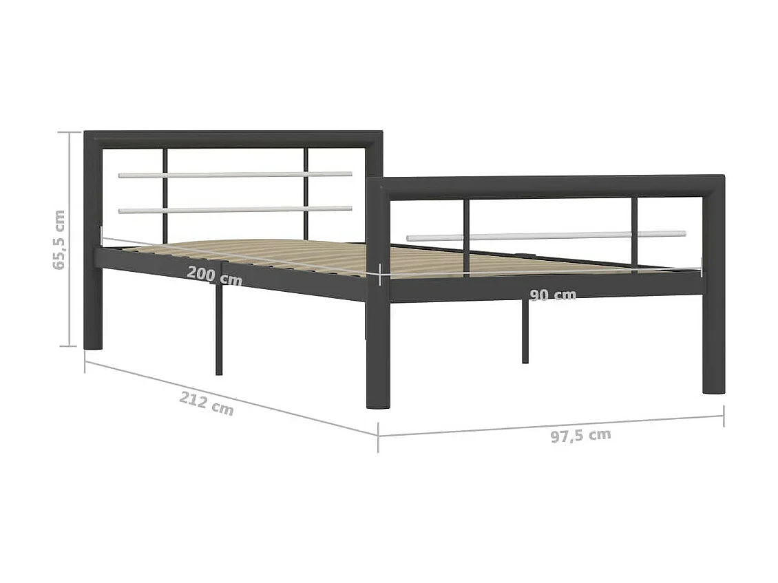 Lit métal design gris et blanc Lander 90x200